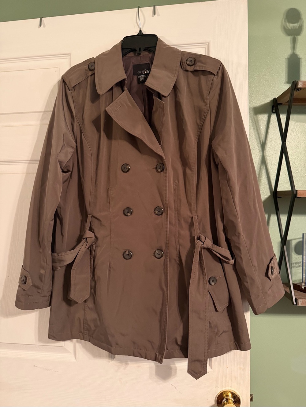 Anne Klein Taupe-Brown Double-Breasted Trench Coat with Belt